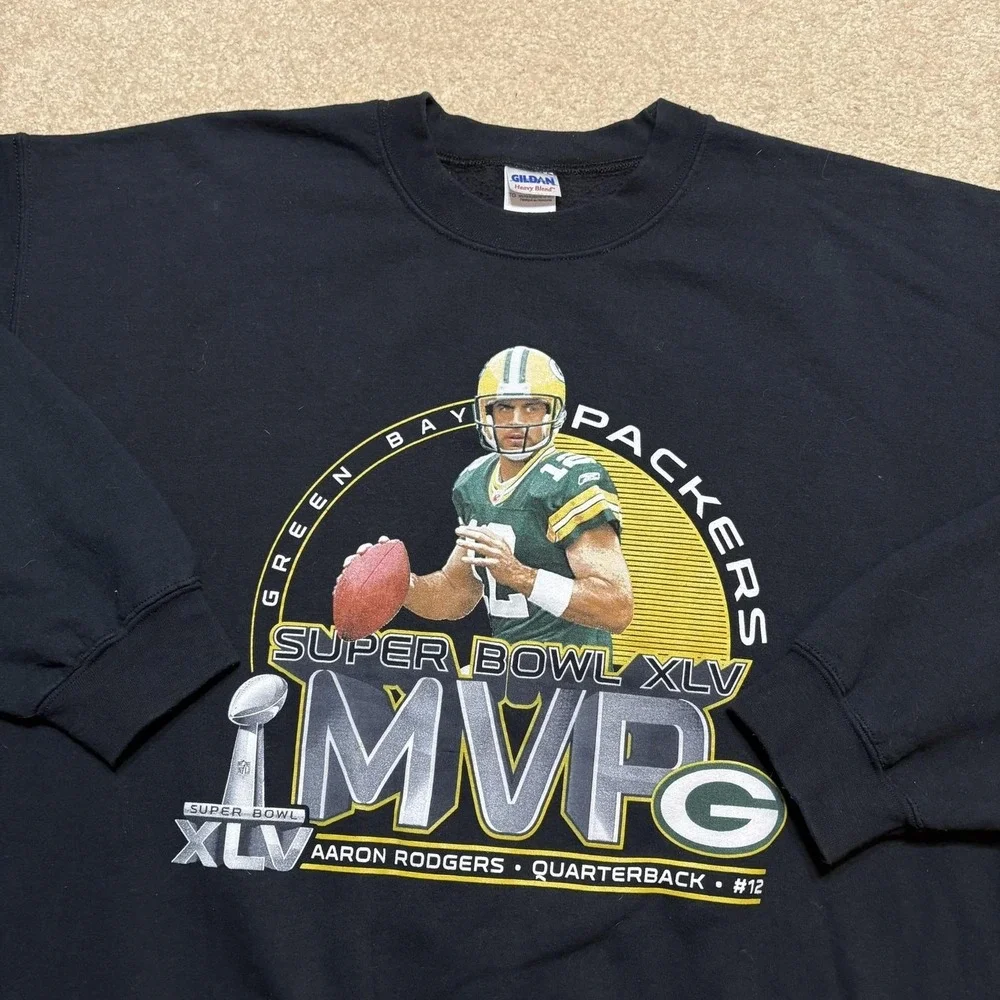 Green Bay Packers Sweatshirt Mens XL Black NFL Football Aaron Rodgers MVP Gildan